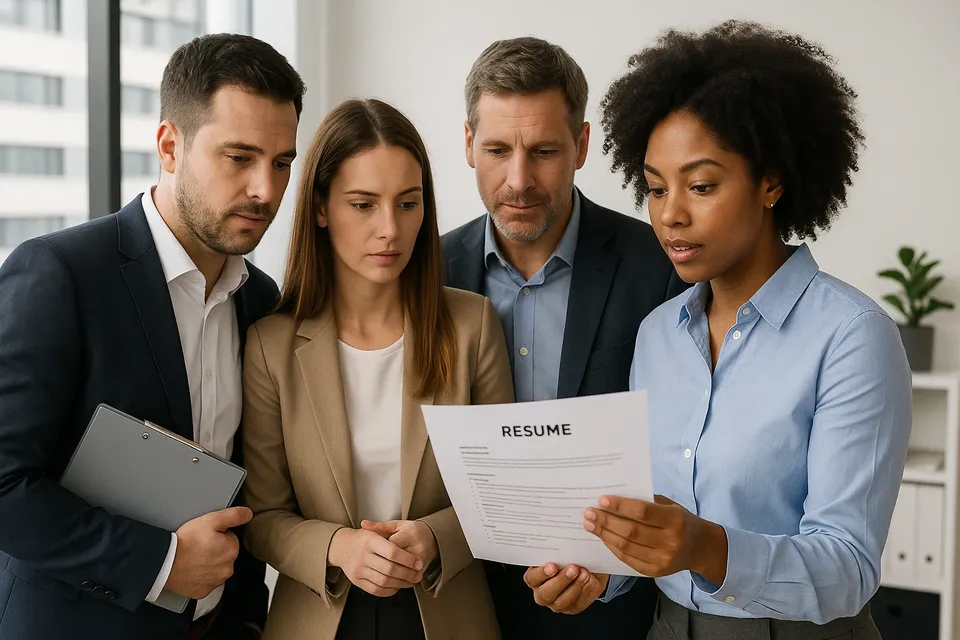 Recruiters reviewing a candidate's resume